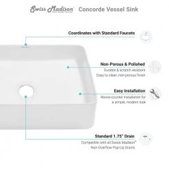 Swiss Madison Concorde 19 in. Rectangle Ceramic Vessel Sink in White -Bathroom Sinks Sales glossy white swiss madison vessel sinks sm vs201 77 1000