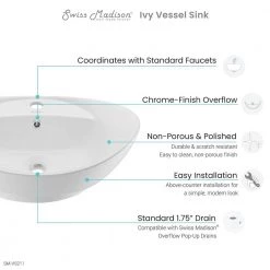 Swiss Madison Ivy 23 in. Oval Ceramic Vessel Sink in White -Bathroom Sinks Sales glossy white swiss madison vessel sinks sm vs211 77 1000