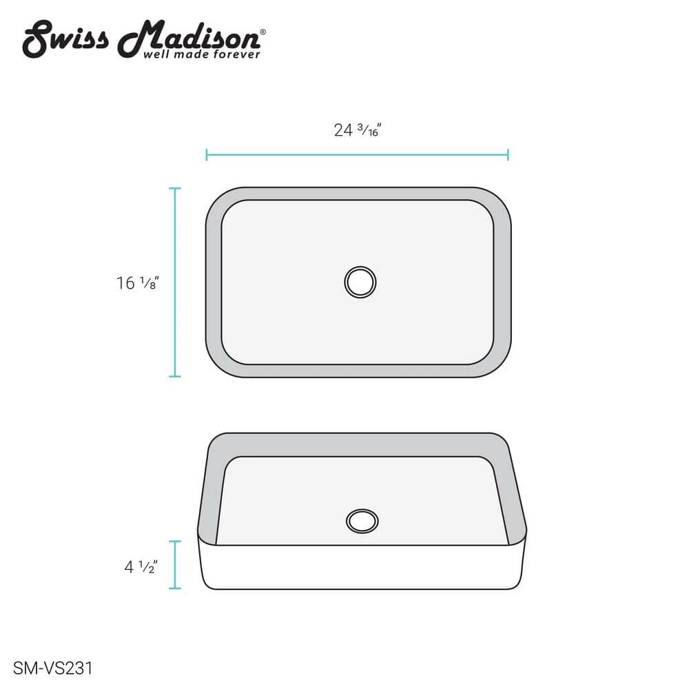 Swiss Madison Concorde 24 in. Rectangle Ceramic Vessel Sink 15 Swiss Madison Concorde 24 in. Rectangle Ceramic Vessel Sink - Image 13