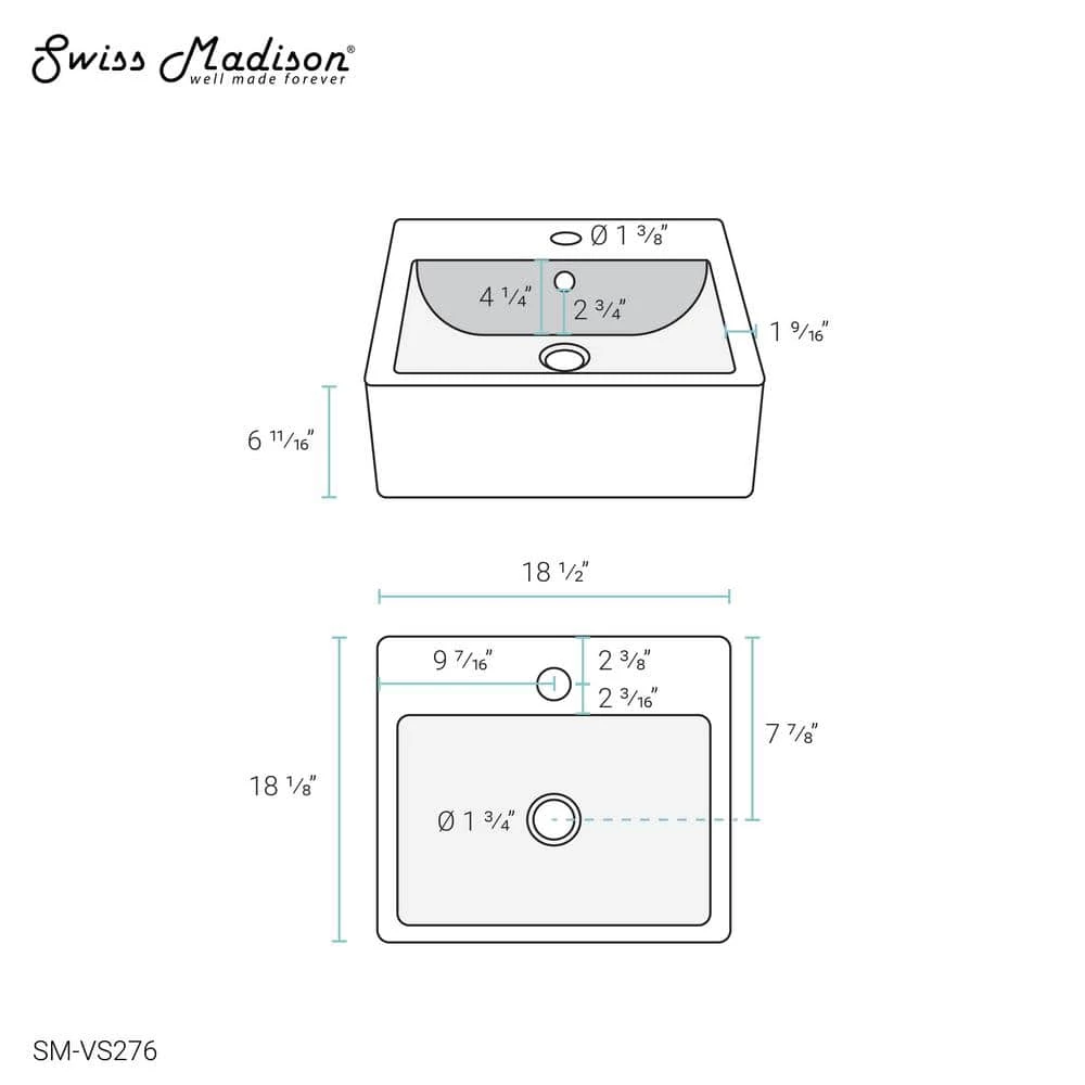 Swiss Madison Voltaire 18 in. Square Ceramic Vessel Sink in Glossy White 12 Swiss Madison Voltaire 18 in. Square Ceramic Vessel Sink in Glossy White - Image 10