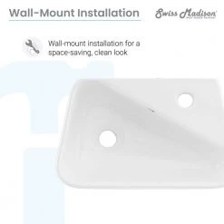 Swiss Madison Plaisir 18 in. x 11 in. Ceramic Wall Hung Vessel Sink with Right Side Faucet Mount in White 16 Swiss Madison Plaisir 18 in. x 11 in. Ceramic Wall Hung Vessel Sink with Right Side Faucet Mount in White -Bathroom Sinks Sales glossy white swiss madison wall mount sinks sm ws312 1d 1000