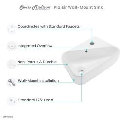 Swiss Madison Plaisir 18 in. x 11 in. Ceramic Wall Hung Vessel Sink with Right Side Faucet Mount in White 15 Swiss Madison Plaisir 18 in. x 11 in. Ceramic Wall Hung Vessel Sink with Right Side Faucet Mount in White -Bathroom Sinks Sales glossy white swiss madison wall mount sinks sm ws312 a0 1000