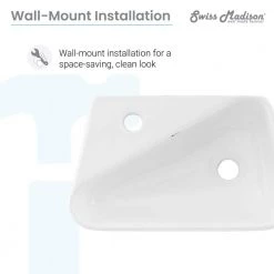 Swiss Madison Plaisir 18 in. x 11 in. Ceramic Wall Hung Vessel Sink with Left Side Faucet Mount in White 16 Swiss Madison Plaisir 18 in. x 11 in. Ceramic Wall Hung Vessel Sink with Left Side Faucet Mount in White -Bathroom Sinks Sales glossy white swiss madison wall mount sinks sm ws314 1d 1000
