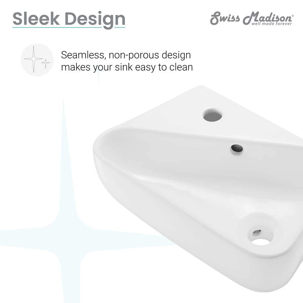 Swiss Madison Plaisir 18 in. x 11 in. Ceramic Wall Hung Vessel Sink with Left Side Faucet Mount in White 8 Swiss Madison Plaisir 18 in. x 11 in. Ceramic Wall Hung Vessel Sink with Left Side Faucet Mount in White - Image 6