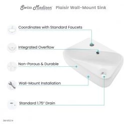 Swiss Madison Plaisir 18 in. x 11 in. Ceramic Wall Hung Vessel Sink with Left Side Faucet Mount in White 15 Swiss Madison Plaisir 18 in. x 11 in. Ceramic Wall Hung Vessel Sink with Left Side Faucet Mount in White -Bathroom Sinks Sales glossy white swiss madison wall mount sinks sm ws314 a0 1000