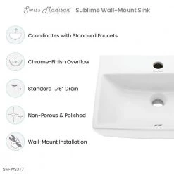 Swiss Madison Sublime Compact Ceramic Wall Hung Sink in White -Bathroom Sinks Sales glossy white swiss madison wall mount sinks sm ws317 1d 1000