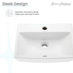 Swiss Madison Sublime Compact Ceramic Wall Hung Sink in White -Bathroom Sinks Sales glossy white swiss madison wall mount sinks sm ws317 c3 1000
