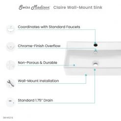 Swiss Madison Claire Ceramic Wall Hung Sink in White -Bathroom Sinks Sales glossy white swiss madison wall mount sinks sm ws318 1d 1000