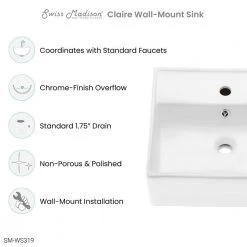 Swiss Madison Claire Compact Ceramic Wall Hung Sink in White 17 Swiss Madison Claire Compact Ceramic Wall Hung Sink in White -Bathroom Sinks Sales glossy white swiss madison wall mount sinks sm ws319 44 1000