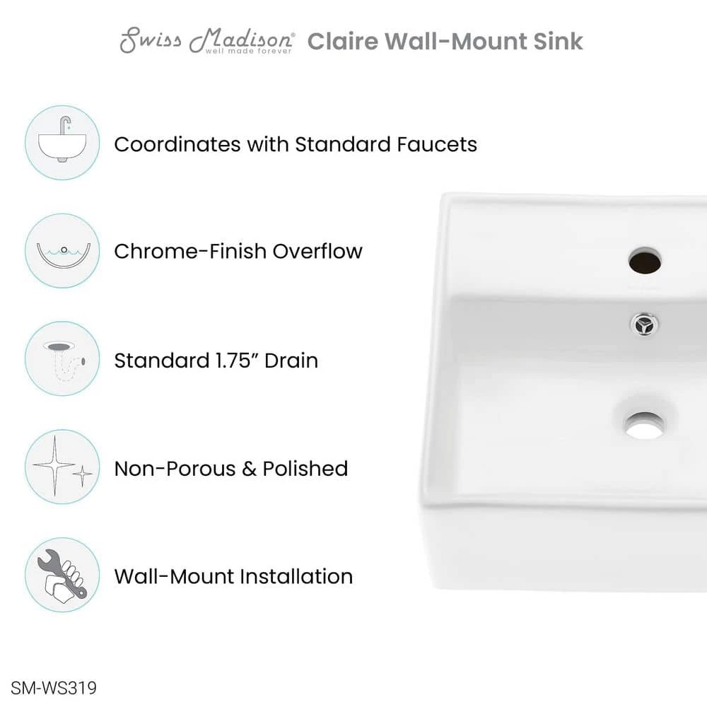Swiss Madison Claire Compact Ceramic Wall Hung Sink in White 9 Swiss Madison Claire Compact Ceramic Wall Hung Sink in White - Image 7