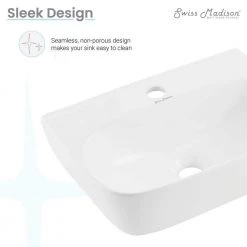 Swiss Madison St. Tropez Ceramic Rectangle Wall Hung Vessel Sink in White -Bathroom Sinks Sales glossy white swiss madison wall mount sinks sm ws329 44 1000