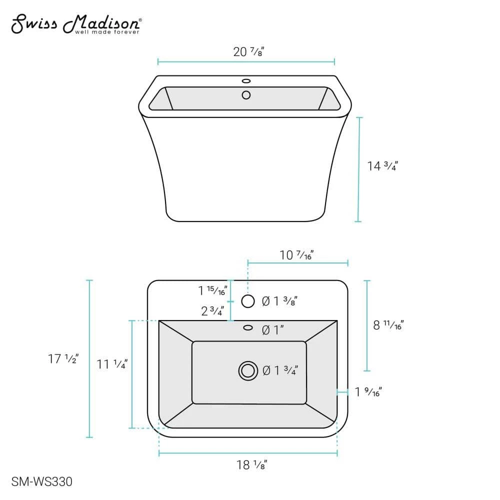 Swiss Madison Carre Ceramic Wall Mount Bathroom Sink in Glossy White 12 Swiss Madison Carre Ceramic Wall Mount Bathroom Sink in Glossy White - Image 10