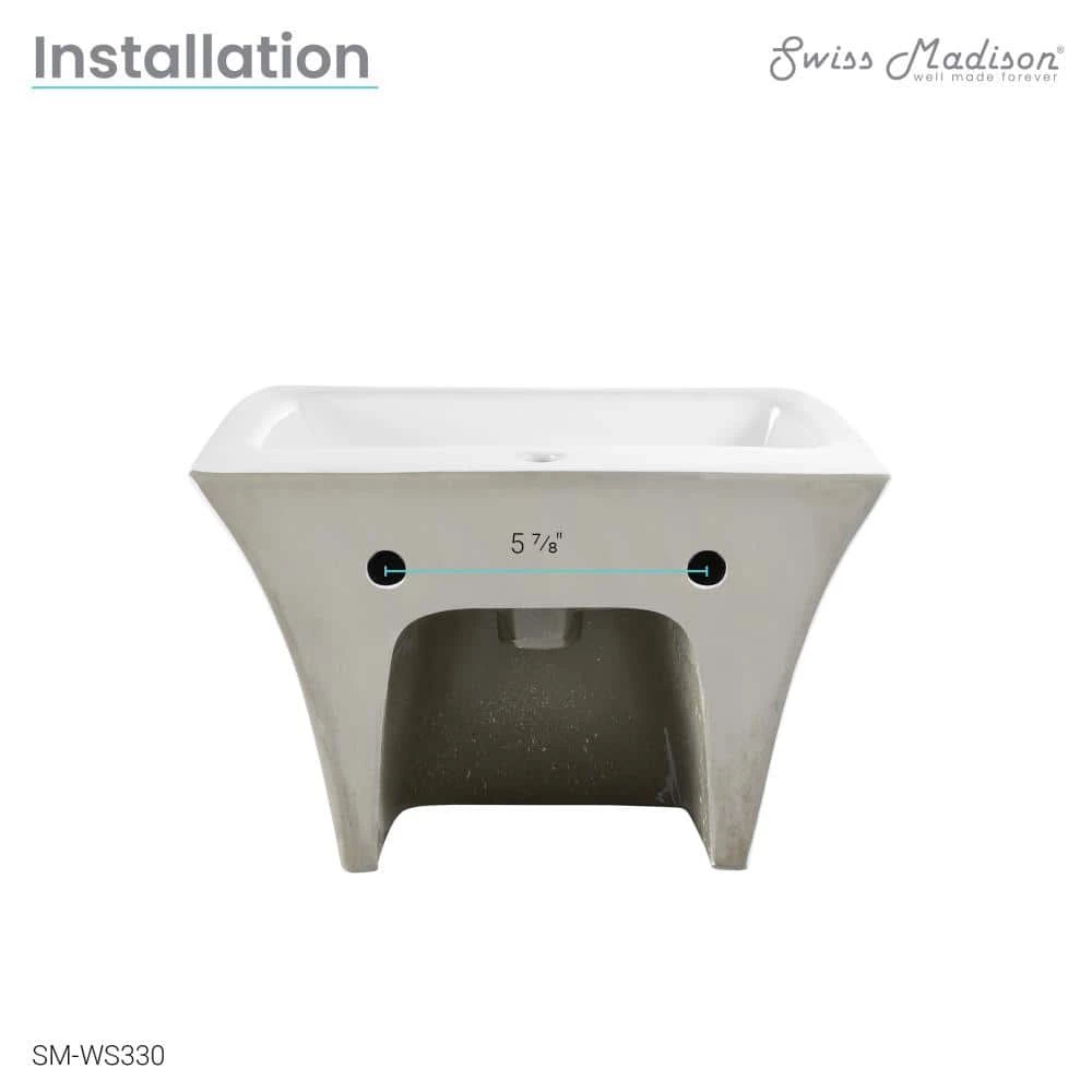 Swiss Madison Carre Ceramic Wall Mount Bathroom Sink in Glossy White 11 Swiss Madison Carre Ceramic Wall Mount Bathroom Sink in Glossy White - Image 9