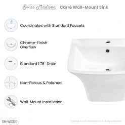 Swiss Madison Carre Ceramic Wall Mount Bathroom Sink in Glossy White 19 Swiss Madison Carre Ceramic Wall Mount Bathroom Sink in Glossy White -Bathroom Sinks Sales glossy white swiss madison wall mount sinks sm ws330 77 1000