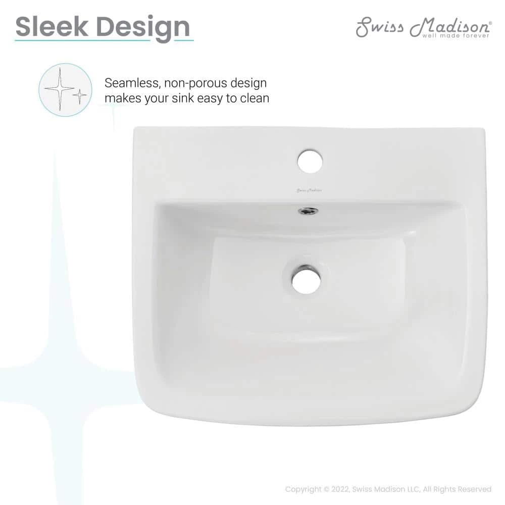 Swiss Madison Carre Ceramic Wall Mount Bathroom Sink in Glossy White 10 Swiss Madison Carre Ceramic Wall Mount Bathroom Sink in Glossy White - Image 8