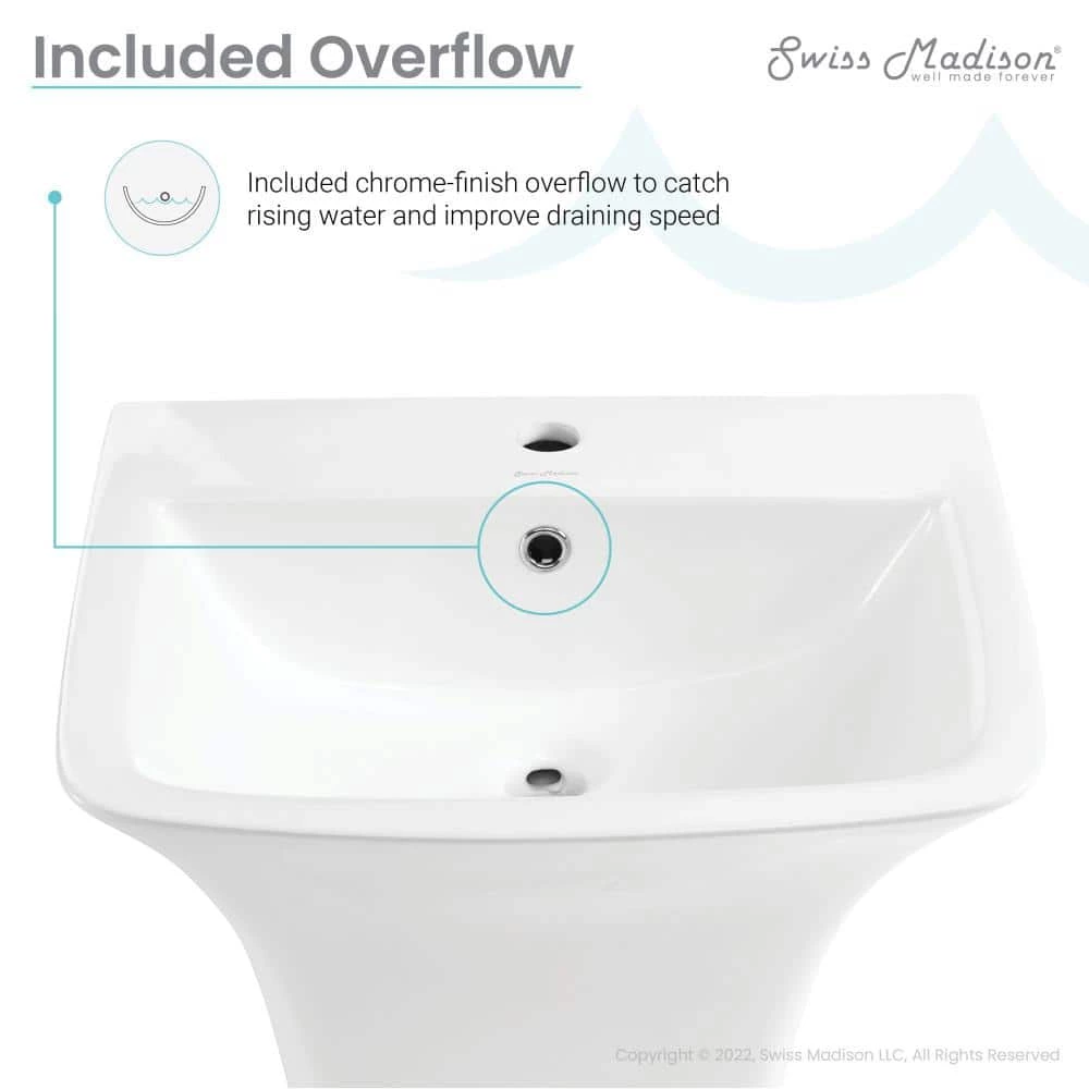 Swiss Madison Carre Ceramic Wall Mount Bathroom Sink in Glossy White 13 Swiss Madison Carre Ceramic Wall Mount Bathroom Sink in Glossy White - Image 11