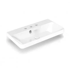 WS Bath Collections Luxury 70 Wall Mount/Drop-In Rectangular Bathroom Sink in Ceramic White with 3 Faucet Hole
