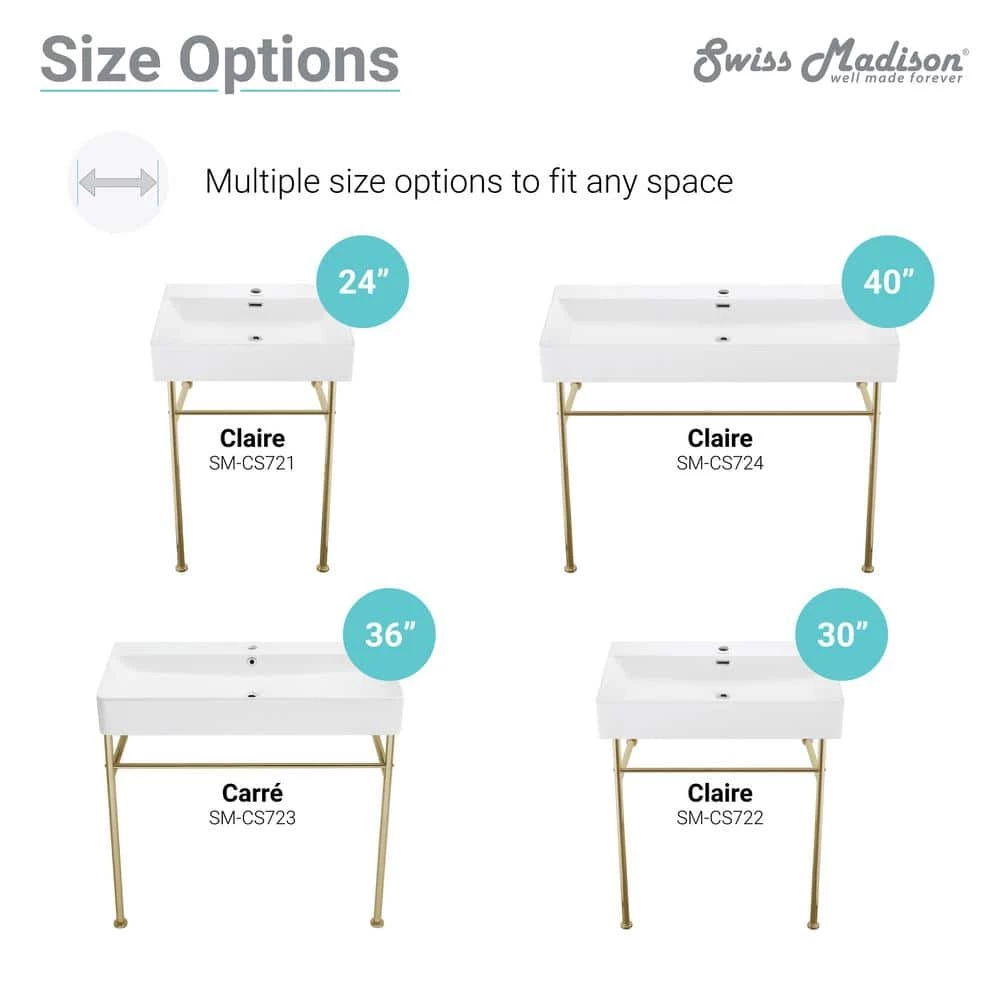 Swiss Madison Carre 36 in. Ceramic White Console Sink Basin Gold Legs 12 Swiss Madison Carre 36 in. Ceramic White Console Sink Basin Gold Legs - Image 10