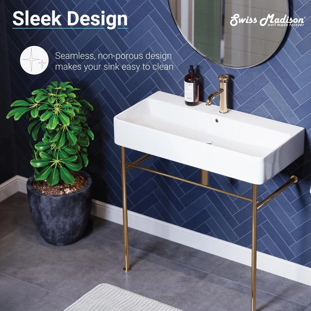 Swiss Madison Carre 36 in. Ceramic White Console Sink Basin Gold Legs 13 Swiss Madison Carre 36 in. Ceramic White Console Sink Basin Gold Legs - Image 11
