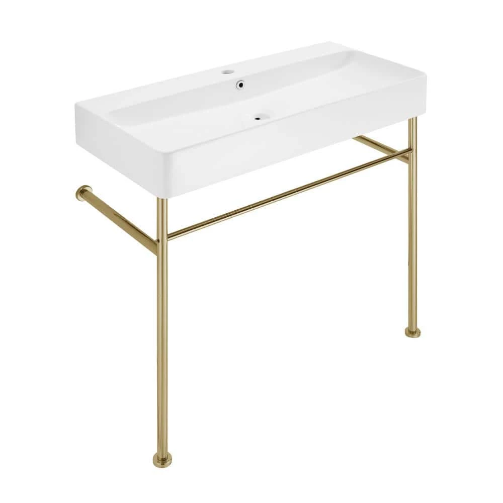 Swiss Madison Carre 36 in. Ceramic White Console Sink Basin Gold Legs 4 Swiss Madison Carre 36 in. Ceramic White Console Sink Basin Gold Legs - Image 2