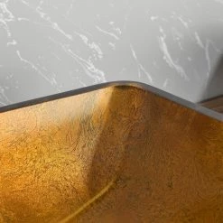 WELLFOR Gold Glass Rectangular Vessel Sink with Single Hole Faucet and Pop-Up Drain -Bathroom Sinks Sales gold vessel sinks wa137 bg05 4f 1000