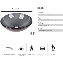 Puluomis Gray Glass Round Vessel Sink with Faucet Pop Up Drain Set -Bathroom Sinks Sales gray puluomis vessel sinks usbg003 1f 1000