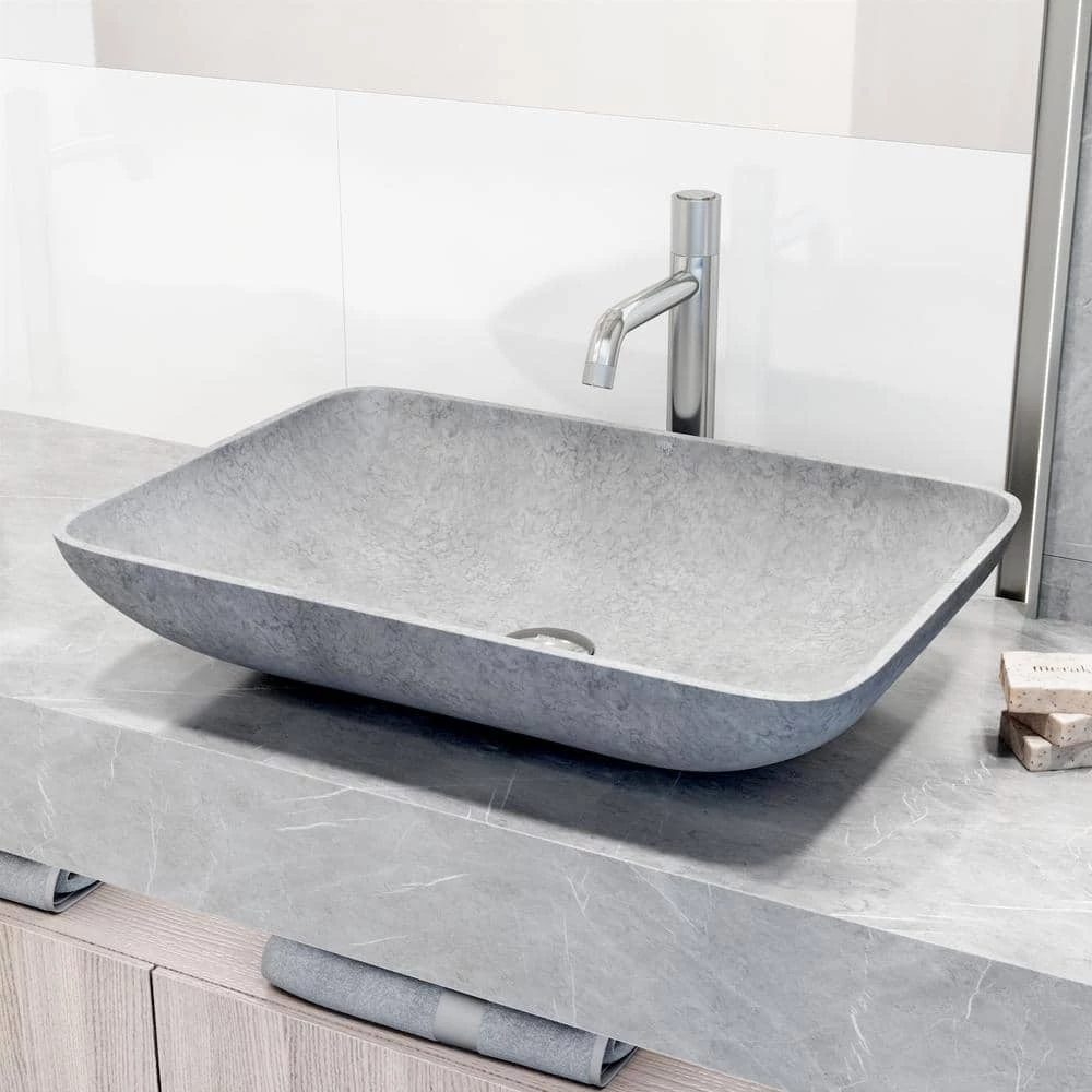 VIGO Concreto Stone 22 in. Concrete Rectangular Vessel Bathroom Sink in Gray 5 VIGO Concreto Stone 22 in. Concrete Rectangular Vessel Bathroom Sink in Gray - Image 3