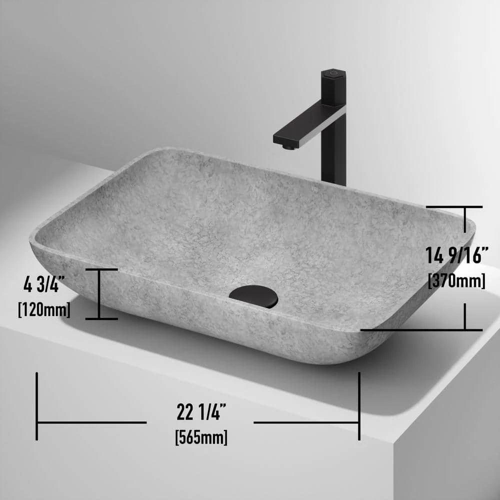VIGO Concreto Stone 22 in. Concrete Rectangular Vessel Bathroom Sink in Gray 6 VIGO Concreto Stone 22 in. Concrete Rectangular Vessel Bathroom Sink in Gray - Image 4