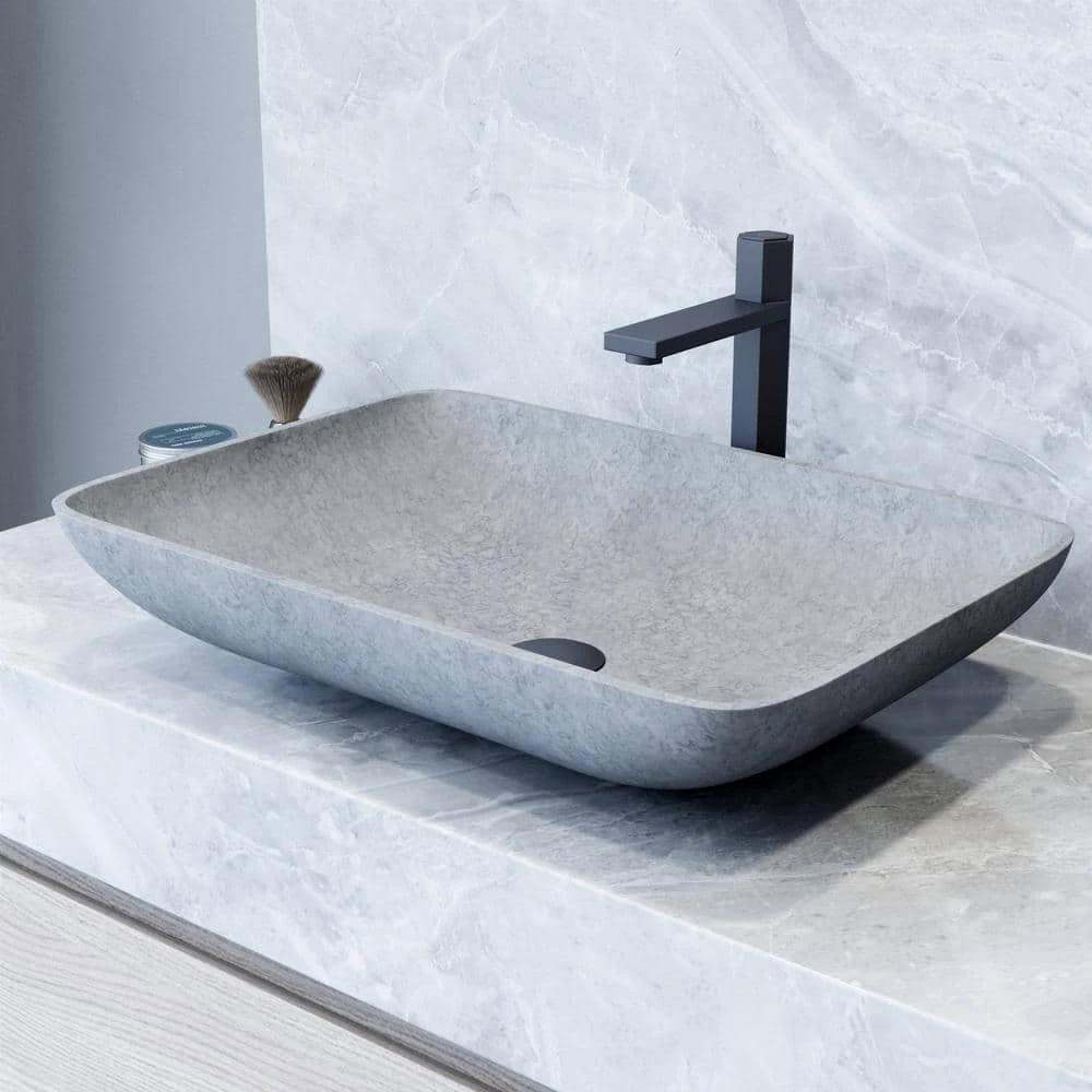 VIGO Concreto Stone 22 in. Concrete Rectangular Vessel Bathroom Sink in Gray 4 VIGO Concreto Stone 22 in. Concrete Rectangular Vessel Bathroom Sink in Gray - Image 2