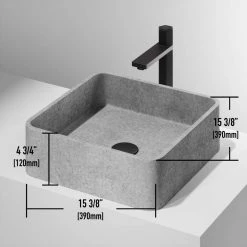 VIGO Concreto Stone Concrete Square Vessel Bathroom Sink in Gray -Bathroom Sinks Sales gray vigo vessel sinks vg04057 66 1000