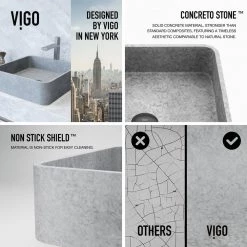 VIGO Concreto Stone Concrete Square Vessel Bathroom Sink in Gray -Bathroom Sinks Sales gray vigo vessel sinks vg04057 77 1000