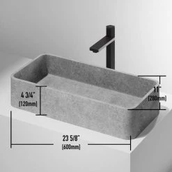 VIGO Concreto Stone 24 in. Concrete Rectangular Vessel Bathroom Sink in Gray -Bathroom Sinks Sales gray vigo vessel sinks vg04060 66 1000