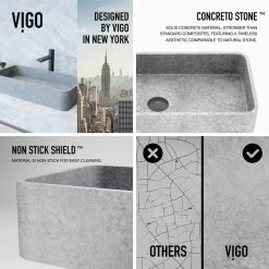 VIGO Concreto Stone 24 in. Concrete Rectangular Vessel Bathroom Sink in Gray -Bathroom Sinks Sales gray vigo vessel sinks vg04060 fa 1000