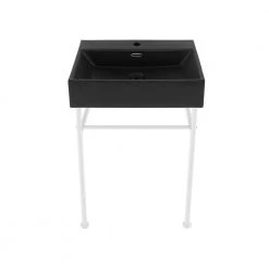 Swiss Madison Claire 24 in. Ceramic Console Sink Basin in Matte Black with Matte White Legs -Bathroom Sinks Sales matte black matte white swiss madison console sinks sm cs791 44 1000