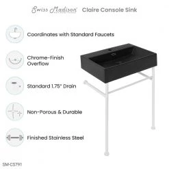 Swiss Madison Claire 24 in. Ceramic Console Sink Basin in Matte Black with Matte White Legs -Bathroom Sinks Sales matte black matte white swiss madison console sinks sm cs791 76 1000