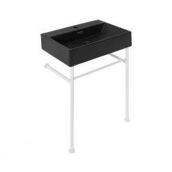 Swiss Madison Claire 24 in. Ceramic Console Sink Basin in Matte Black with Matte White Legs -Bathroom Sinks Sales matte black matte white swiss madison console sinks sm cs791 c3 1000