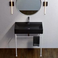 Swiss Madison Claire 30 in. Ceramic Console Sink Basin and Legs Combo in Matte Black Basin with Matte White Legs