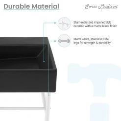 Swiss Madison Claire 30 in. Ceramic Console Sink Basin and Legs Combo in Matte Black Basin with Matte White Legs -Bathroom Sinks Sales matte black matte white swiss madison console sinks sm cs792 66 1000