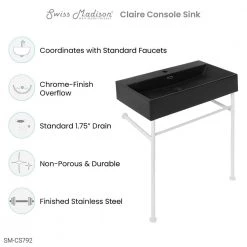 Swiss Madison Claire 30 in. Ceramic Console Sink Basin and Legs Combo in Matte Black Basin with Matte White Legs -Bathroom Sinks Sales matte black matte white swiss madison console sinks sm cs792 76 1000