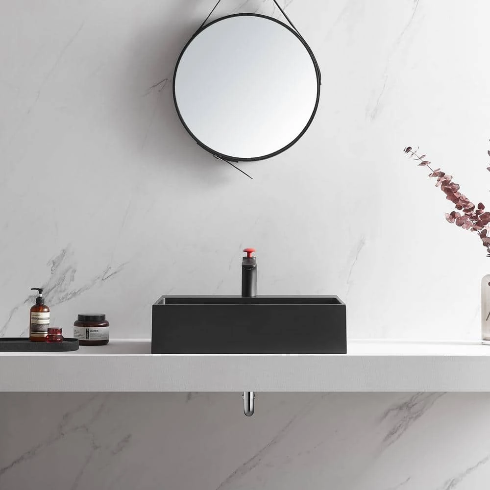 SERENE VALLEY 26 in. Wall-Mount Install or On Countertop Bathroom Sink with Single Faucet Hole in Matte Black 5 SERENE VALLEY 26 in. Wall-Mount Install or On Countertop Bathroom Sink with Single Faucet Hole in Matte Black - Image 3