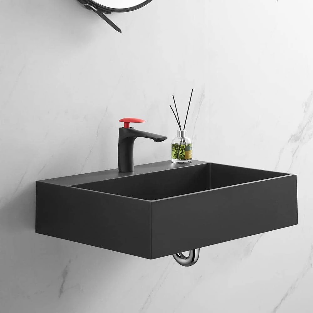 SERENE VALLEY 26 in. Wall-Mount Install or On Countertop Bathroom Sink with Single Faucet Hole in Matte Black 6 SERENE VALLEY 26 in. Wall-Mount Install or On Countertop Bathroom Sink with Single Faucet Hole in Matte Black - Image 4
