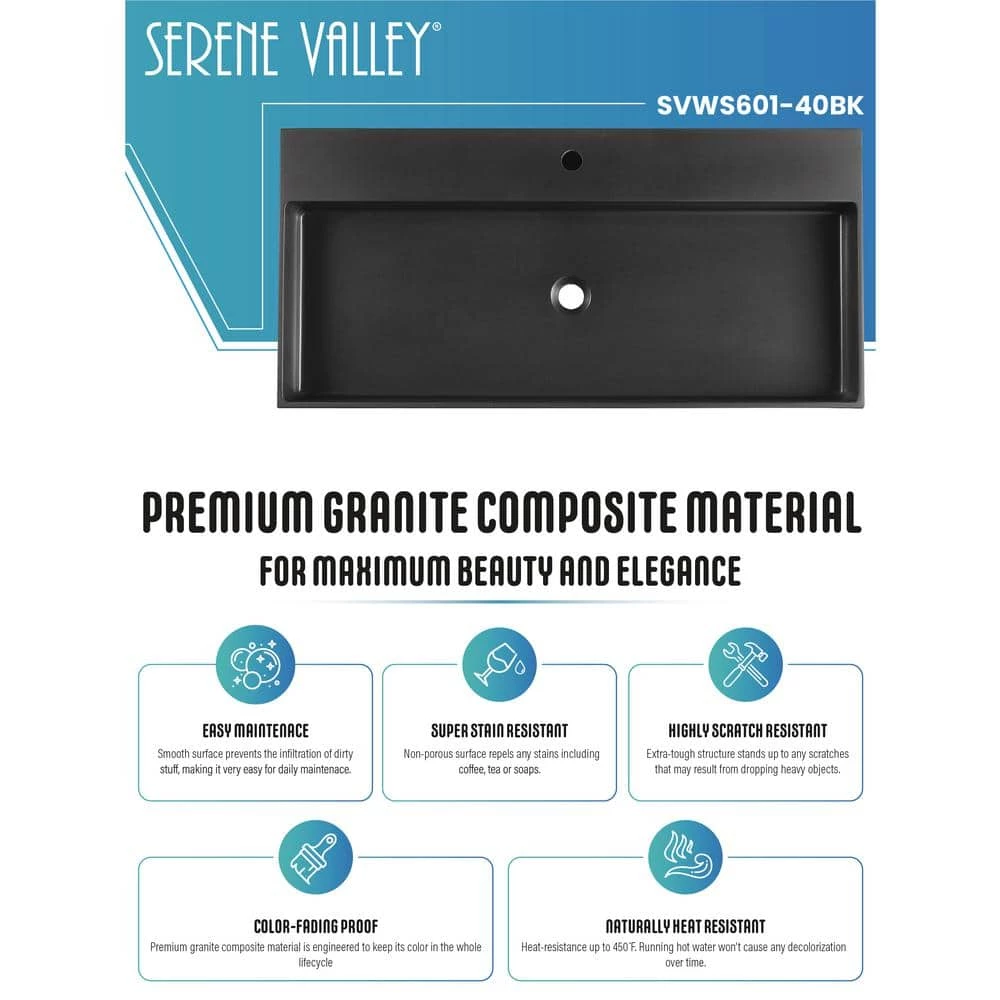 SERENE VALLEY Bathroom Sink, Wall-Mount Install or On Countertop, 40 in. with Single Faucet Hole 8 SERENE VALLEY Bathroom Sink, Wall-Mount Install or On Countertop, 40 in. with Single Faucet Hole - Image 6