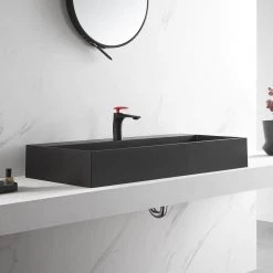 SERENE VALLEY Bathroom Sink, Wall-Mount Install or On Countertop, 40 in. with Single Faucet Hole 15 SERENE VALLEY Bathroom Sink, Wall-Mount Install or On Countertop, 40 in. with Single Faucet Hole -Bathroom Sinks Sales matte black serene valley wall mount sinks svws601 40bk c3 1000