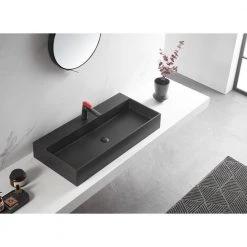 SERENE VALLEY Bathroom Sink, Wall-Mount Install or On Countertop, 40 in. with Single Faucet Hole 19 SERENE VALLEY Bathroom Sink, Wall-Mount Install or On Countertop, 40 in. with Single Faucet Hole -Bathroom Sinks Sales matte black serene valley wall mount sinks svws601 40bk fa 1000