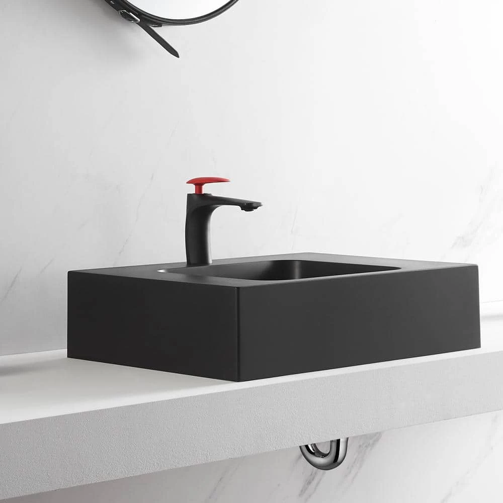 SERENE VALLEY 26 in. Wall-Mount Install or On Countertop Bathroom Composite Sink with Single Faucet Hole in Matte Black 7 SERENE VALLEY 26 in. Wall-Mount Install or On Countertop Bathroom Composite Sink with Single Faucet Hole in Matte Black - Image 5