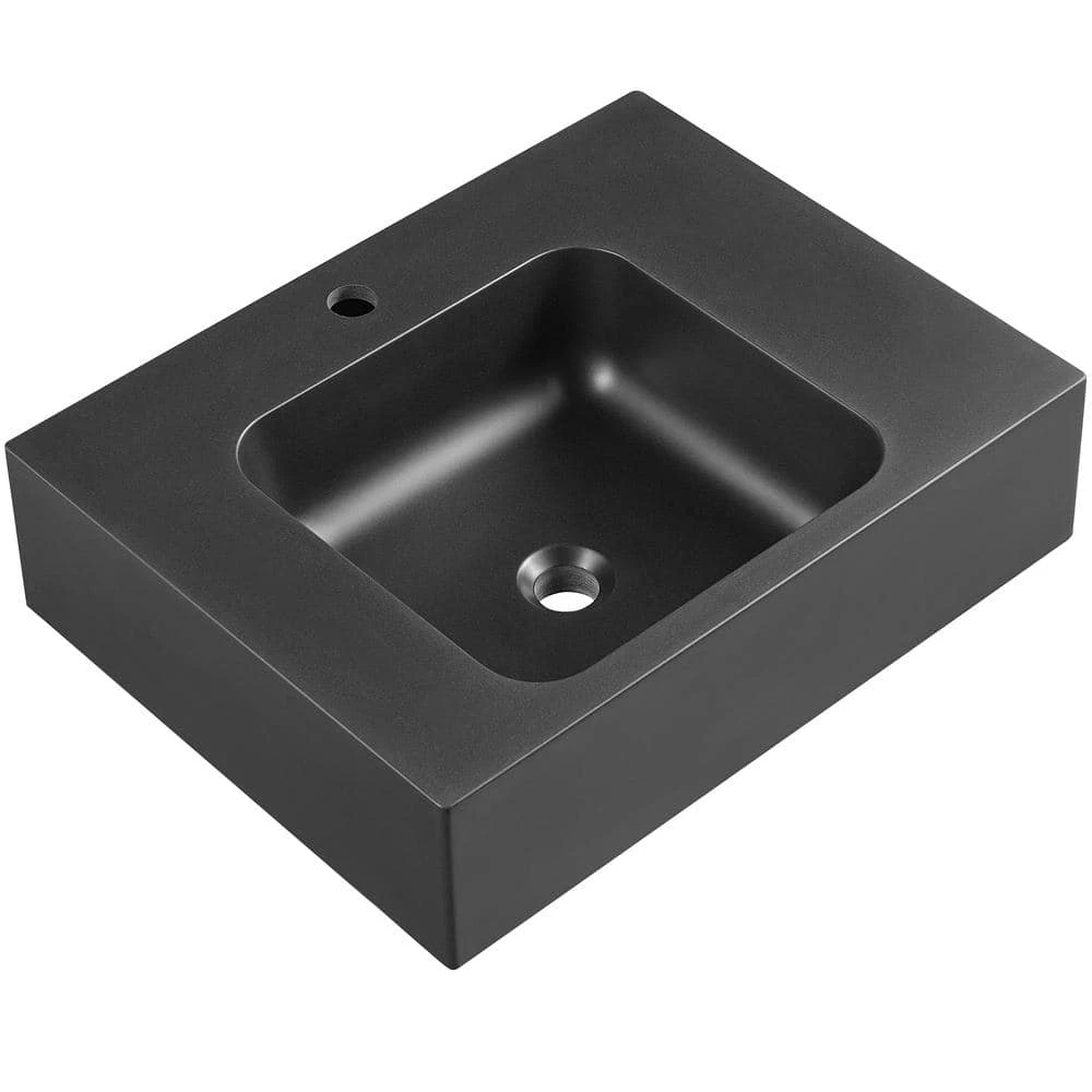 SERENE VALLEY 26 in. Wall-Mount Install or On Countertop Bathroom Composite Sink with Single Faucet Hole in Matte Black 3 SERENE VALLEY 26 in. Wall-Mount Install or On Countertop Bathroom Composite Sink with Single Faucet Hole in Matte Black