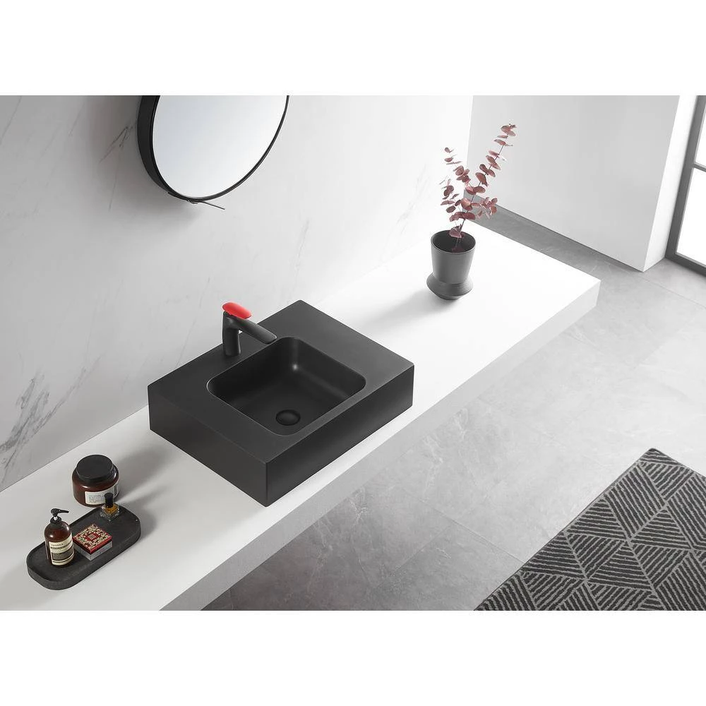 SERENE VALLEY 26 in. Wall-Mount Install or On Countertop Bathroom Composite Sink with Single Faucet Hole in Matte Black 11 SERENE VALLEY 26 in. Wall-Mount Install or On Countertop Bathroom Composite Sink with Single Faucet Hole in Matte Black - Image 9