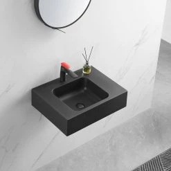 SERENE VALLEY 26 in. Wall-Mount Install or On Countertop Bathroom Composite Sink with Single Faucet Hole in Matte Black 18 SERENE VALLEY 26 in. Wall-Mount Install or On Countertop Bathroom Composite Sink with Single Faucet Hole in Matte Black -Bathroom Sinks Sales matte black serene valley wall mount sinks svws602 26bk fa 1000