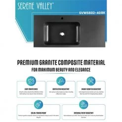 SERENE VALLEY 40 in. Wall-Mount Install or On Countertop Bathroom Sink with Single Faucet Hole in Matte Black -Bathroom Sinks Sales matte black serene valley wall mount sinks svws602 40bk 44 1000