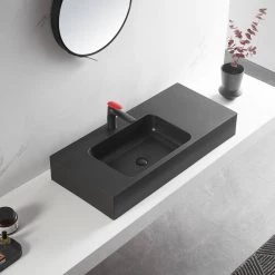 SERENE VALLEY 40 in. Wall-Mount Install or On Countertop Bathroom Sink with Single Faucet Hole in Matte Black -Bathroom Sinks Sales matte black serene valley wall mount sinks svws602 40bk 4f 1000